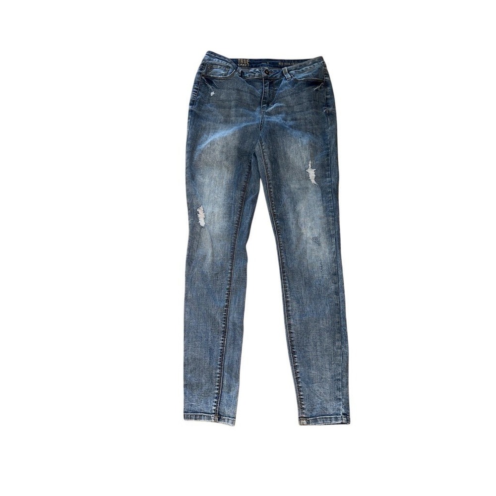 True Craft Jeans Womens Size 9 Blue Medium Wash Mid Rise Skinny Y2K distressed